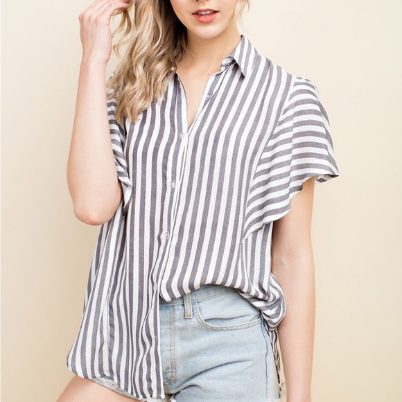 Striped Button Up Blouse - Picture 3 of 10